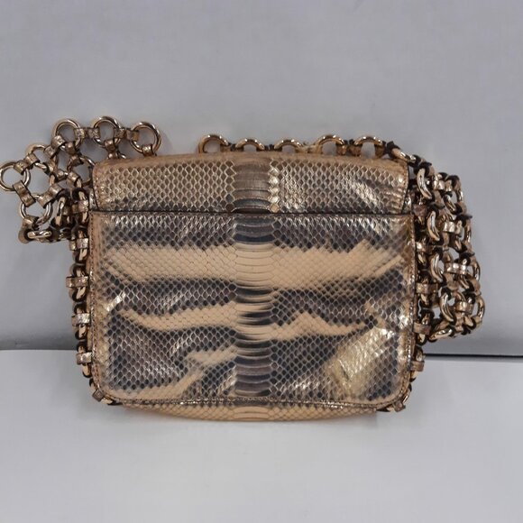 Michael Kors Gold Python Embossed Leather Piper Shoulder Bag - Picture 4 of 6